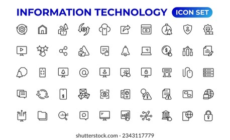 Tecnología de la información colección de iconos lineales.Icono de esquema.
