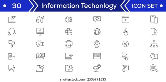 Information Technology Minimal line icons Bundle. Programming, Network, Website, Process, Internet, Data, Technology icon for apps and website