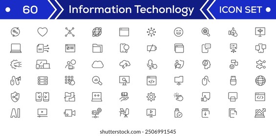 Información Tecnología Iconos de línea mínimos Paquete. Programación, Red, Sitio web, Proceso, Internet, Datos, Tecnología para App y Sitio web