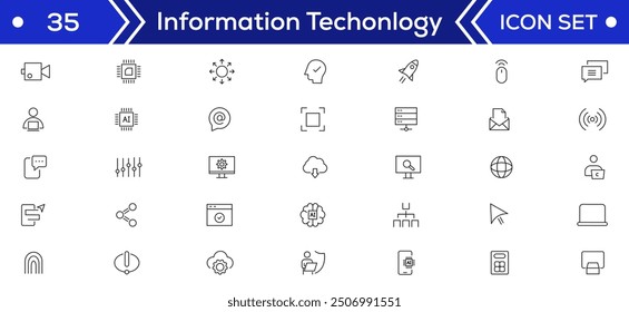 Information Technology Minimal line icons Bundle. Programming, Network, Website, Process, Internet, Data, Technology icon for apps and website