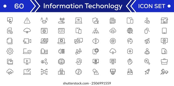Information Technology Minimal line icons Bundle. Programming, Network, Website, Process, Internet, Data, Technology icon for apps and website