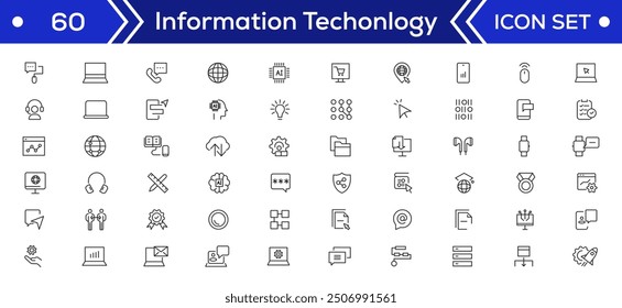 Information Technology Minimal line icons Bundle. Programming, Network, Website, Process, Internet, Data, Technology icon for apps and website