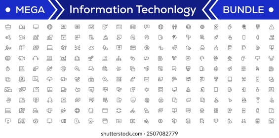 Information Technology Minimal line icons Bundle. Programming, Network, Website, Process, Internet, Data, Technology icon for apps and website