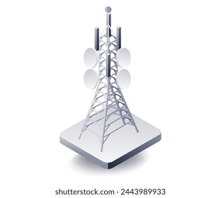 Informationstechnisches Netzwerk-Tower-Konzept, flache isometrische 3D-Darstellung