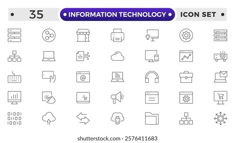 Information technology outline icons set. Set of technology icons. Industry concept factory of the future. Network, web design, website, computer, software, progress, programming, data, internet 
