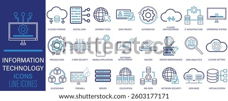 Information technology outline icons vector set.