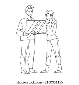 information technology people. Black Line Pencil Drawing Vector. business computer. office internet network. system concept character web Illustration