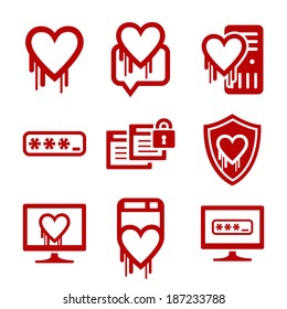 Information technology security icons. Heartbleed software bug icons