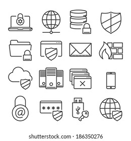 Information technology security icons // Plain line // isolated vector illustration