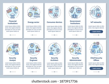 Seguridad de la tecnología de la información a bordo de la pantalla de la aplicación móvil con los conceptos definidos. Recorrido de carrera en ciberseguridad en 5 pasos de instrucciones gráficas. plantilla de vector de interfaz de usuario con ilustraciones de color RGB