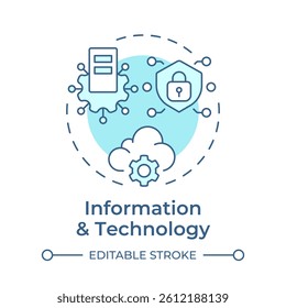 Information and technology soft blue concept icon. Cloud infrastructure. Dataservers, database. Cyber security. Round shape line illustration. Abstract idea. Graphic design. Easy to use