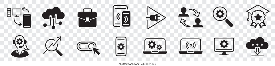 IT information technology software network system website content mobile device editable stroke icon set collection vector 