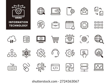 Conjunto de iconos de esquema de administración de sistemas y tecnología de la información para UI