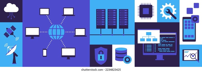 Information technology and telecommunications concepts background with icons: internet, communication and technological innovation