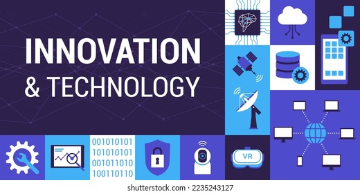 Hintergrund Informationstechnologie und Telekommunikationskonzepte mit Symbolen: Internet, Kommunikation und technologische Innovation