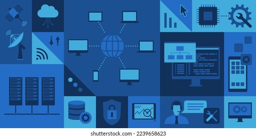 Information technology and telecommunications concepts background with icons: internet, communication and technological innovation