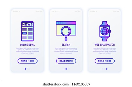 Information technology thin line icons set: online news, search, web smartwatch. Modern vector illustration for user mobile app.