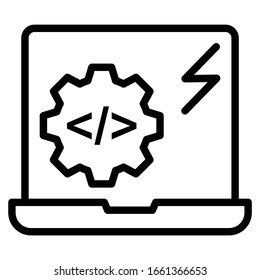 tecnología de la información que transforma el concepto de diseño de iconos vectoriales de la industria de la energía. Ingeniería eléctrica e informática en fondo blanco. Portátil con diseño de tornillos y engranajes
