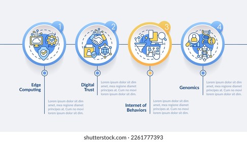 Information technology trends circle infographic template. Progress. Data visualization with 4 steps. Editable timeline info chart. Workflow layout with line icons. Lato-Bold, Regular fonts used