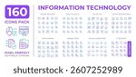 Information technology two color line icons set collection. Digital networks. Computing services development. bicolor outline mega pack isolated, pixel perfect. Duotone thin lineart. Editable stroke