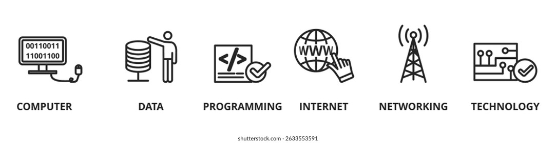 Information technology vector illustration concept. Banner with Keywords and icons