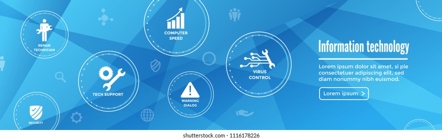 Information technology Web Header Banner w Wrench, Repairman, computer icons, etc. 