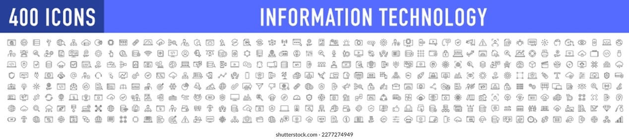 Information Technology web icon set in line style. Network, web design, website, computer, software, progress,programming, data, internet, collection. Vector illustration.