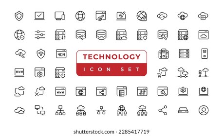 Information Technology web icon set in line style. Network, web design, website, computer, software, progress,programming, data, internet, collection