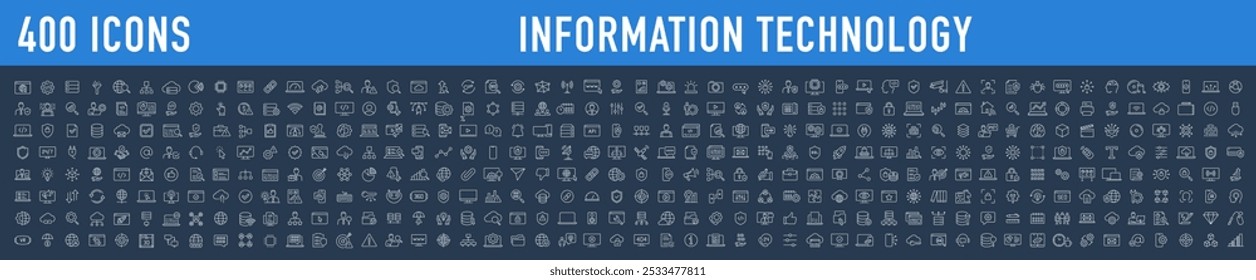 Information Technology web icon set in line style. Network, web design, website, computer, software, progress,programming, data, internet, collection. Vector illustration.