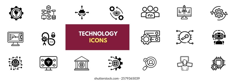 Information Technology web icon set in line style. Network, web design, website, computer, software, progress,programming, data, internet, collection. Vector illustration. 