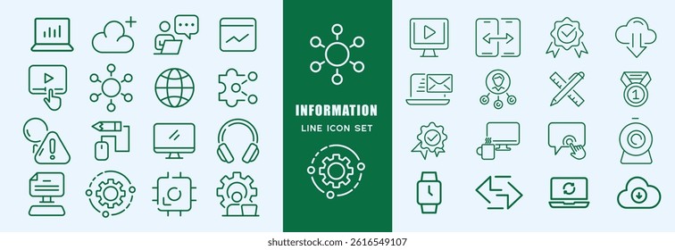 Information Technology web icon set in line style. Network, web design, website, computer, software, progress,programming, data, internet, collection. Vector illustration.