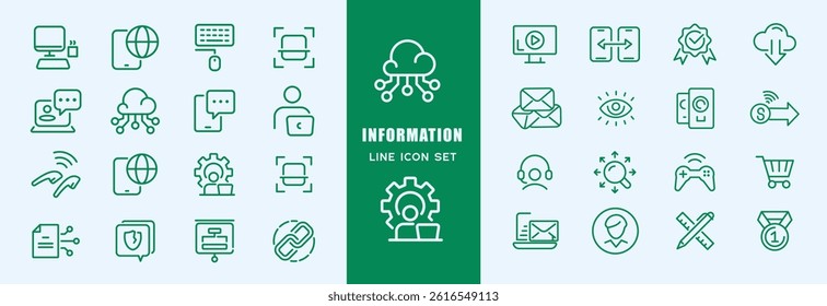 Information Technology web icon set in line style. Network, web design, website, computer, software, progress,programming, data, internet, collection. Vector illustration.
