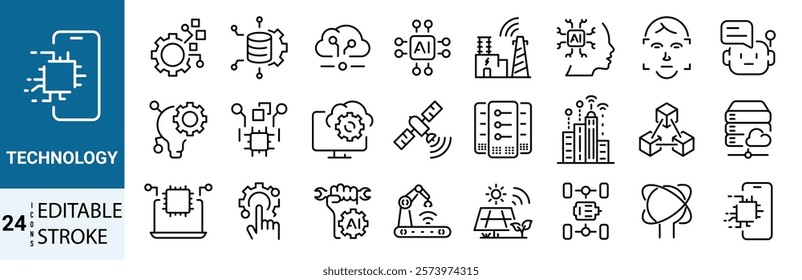 Information Technology web line icon set. Containing cloud computing, IT manager, big data, data analytics, internet, network security and more.