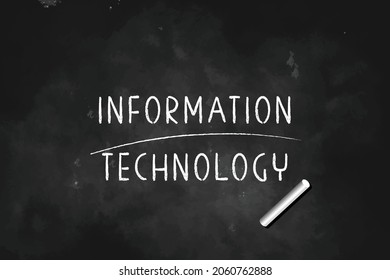 Tecnología de la información escrita con tiza en el icono de pizarra logotipo diseño símbolo de ilustración vectorial