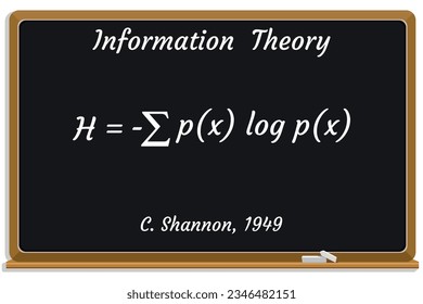 Information Theory on a black chalkboard.. Education. Science. Formula. Vector illustration. 