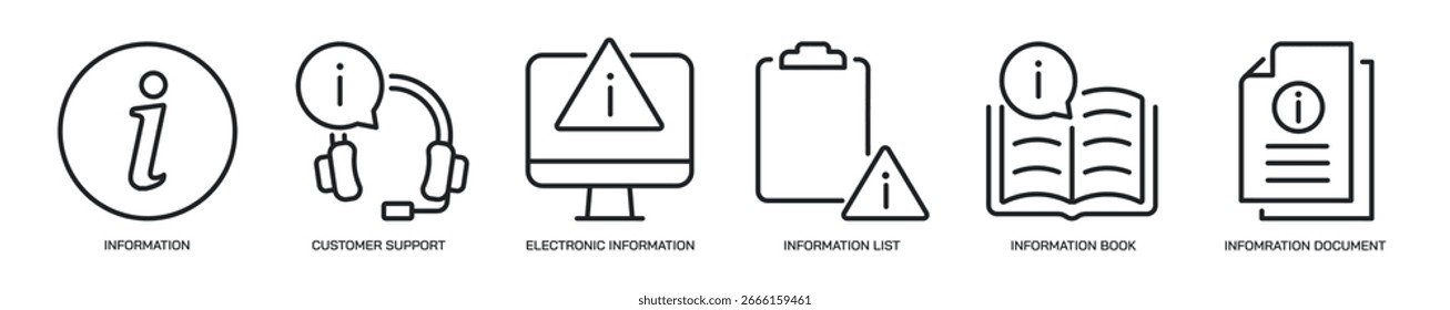 Informationen dünne Linie Symbol gesetzt. Web-Minimalsymbole