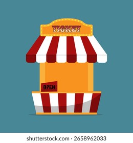 Oficina de boletos de información aislada sobre fondo azul. Cine, teatro, elemento de parque de atracciones, ilustración de quiosco de venta de entradas