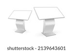 Information Touch Screen Kiosk, Service Interactive Digital Signage with Side View. Vector Illustration