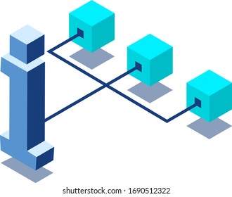 Information is transmitted to all participants of the blockchain. Icon. Cryptocurrency and blockchain, bitcoin. Digital currency.