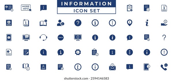 Information trendy solid icons. Containing info, help, inform, support, news, about us, instructions, and notice icons collection