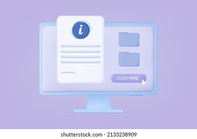 Information user manual 3d. Electronic guide, instruction. The procedure for studying the directory online. Document booklet with guide information icon on laptop screen. Approved rule for use. Vector