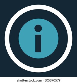 Information vector icon. This rounded flat symbol is drawn with blue and white colors on a dark blue background.