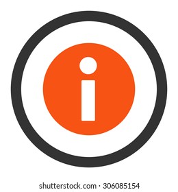 Information vector icon. This rounded flat symbol is drawn with orange and gray colors on a white background.