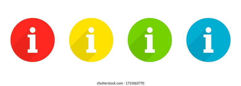 Iconos vectoriales de información con sombra aislada en fondo blanco. Signos de iconos de información multicolores. Información info simples iconos vectoriales. EPS 10