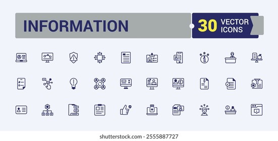 Information vector line icon set. Contains related to email, help, guide, instruction, technology, news and more. Set of line pictogram. Editable vector icon and illustration.