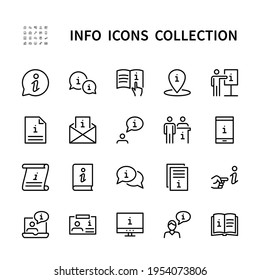 Information vector linear icons set. Business info.  Manual, rule, instruction, inform, reference, info center and more. Isolated collection of information for web sites icon on white background.