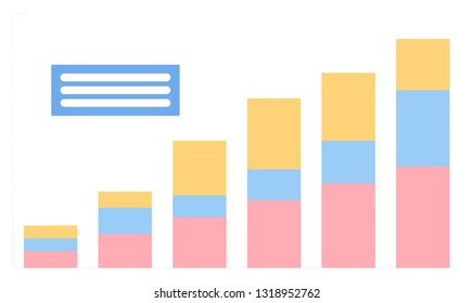 Information in visual representation vector, statistic and results of business project. Striped with colored segments, table with text above flat style