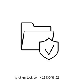 information web folder security shield line black icon on white background