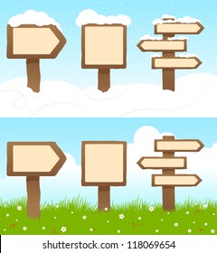 Information wooden tablets in an outdoor. vector illustration
