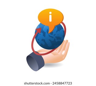 Information world above hand technology infographic illustration 3d flat isometric